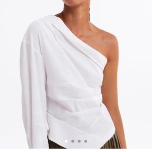 NWT One Shoulder Asymmetrical Linen Blend Top